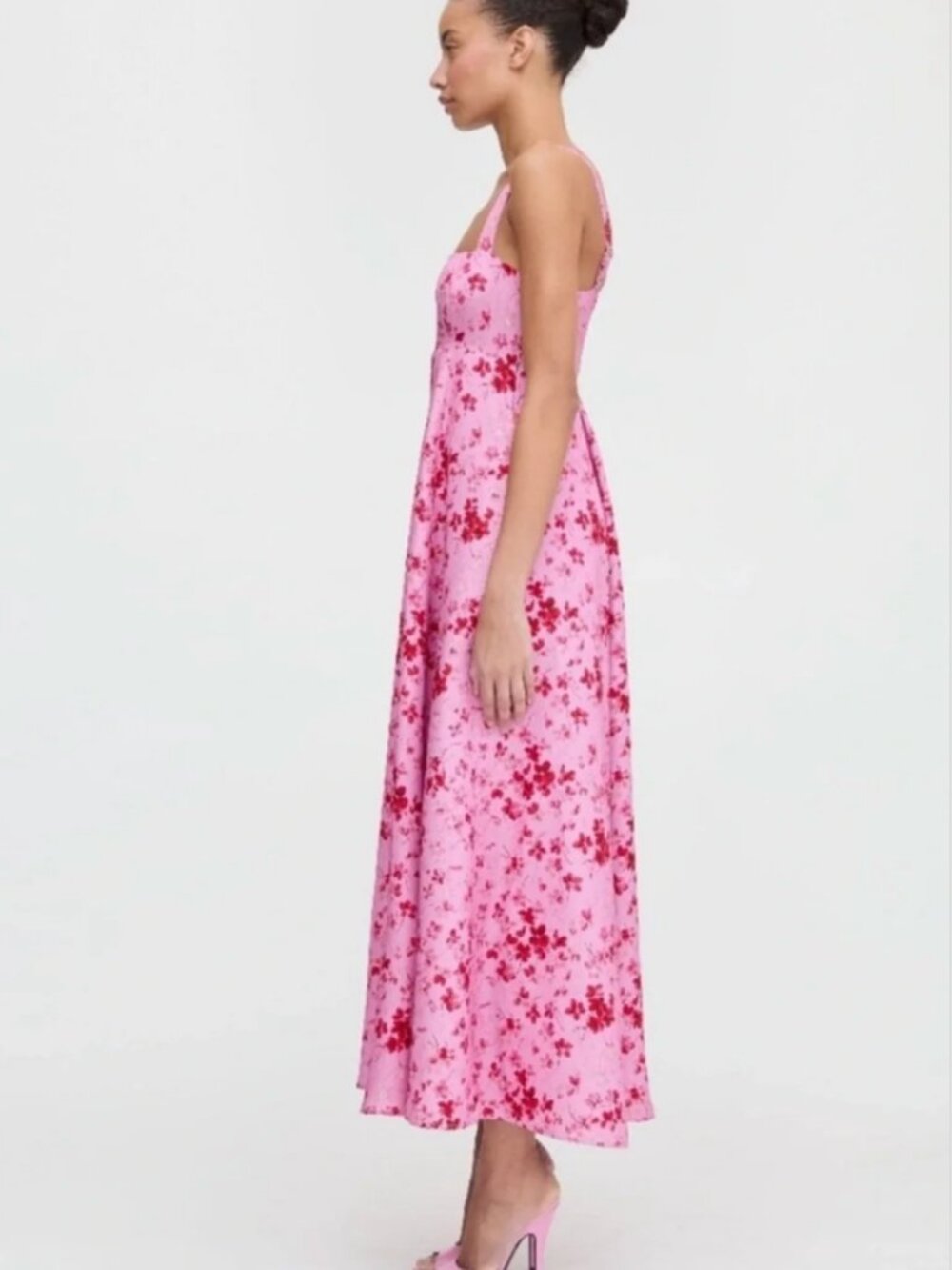 Hill House Pink Maxi Dress with Red Floral Print - Picture 2 of 4